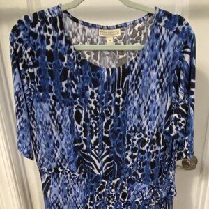 Animal Print Elbow Sleeve Dress with Waist Clasp